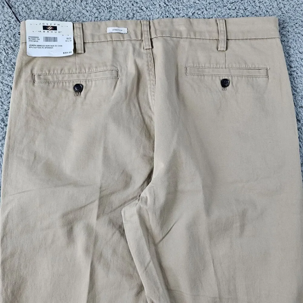 Joseph Abboud Pants 34x33 Khaki Beige Chino Comfort Stretch Preppy Casual NWT